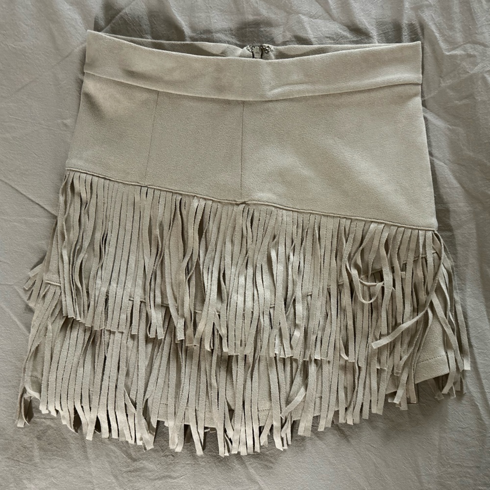 Altar'd State Cream Fringe Mini Skirt